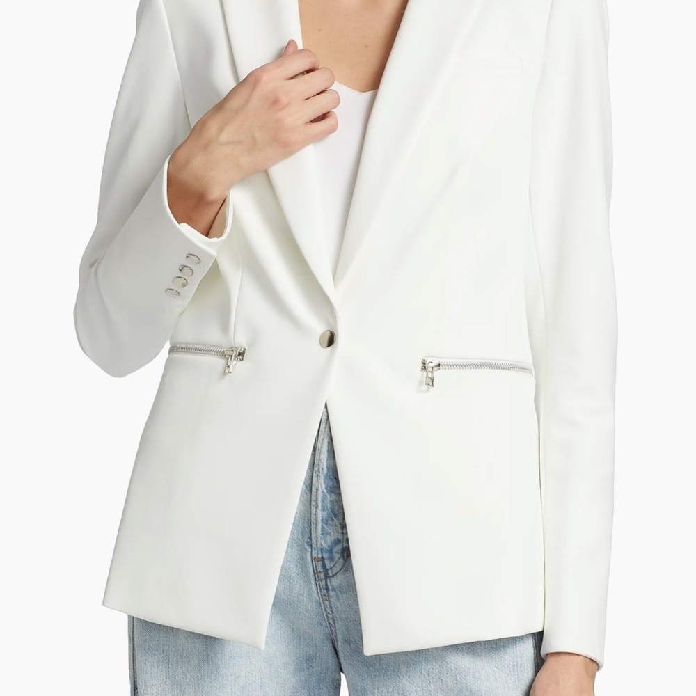 Veronica Beard White Blazer with Notched Lapel and Relaxed Fit